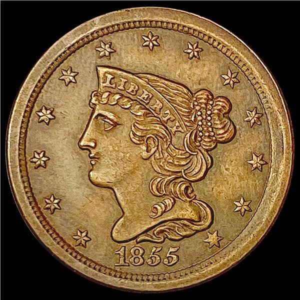 1855 Braided Hair Half Cent CLOSELY UNCIRCULATED