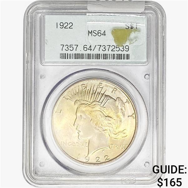 1922 Silver Peace Dollar PCGS MS64