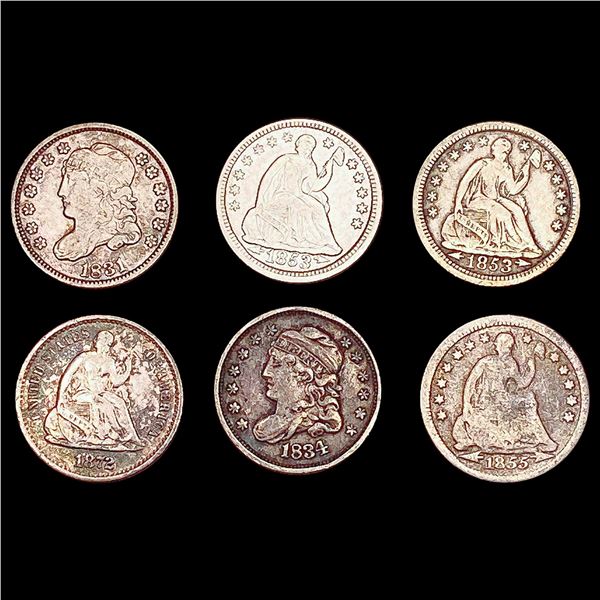 1831-1872 [6] Half Dime Lot CLOSELY UNCIRCULATED