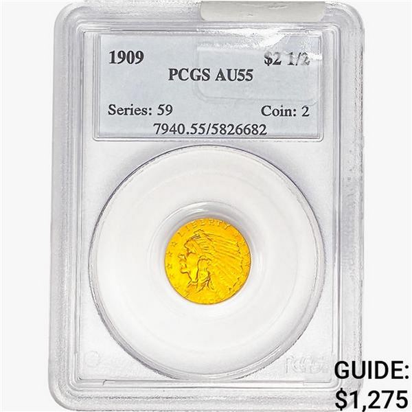 1909 $2.50 Gold Quarter Eagle PCGS AU55