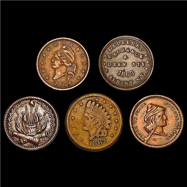1863 [5] Civil War Token Lot HIGH GRADE