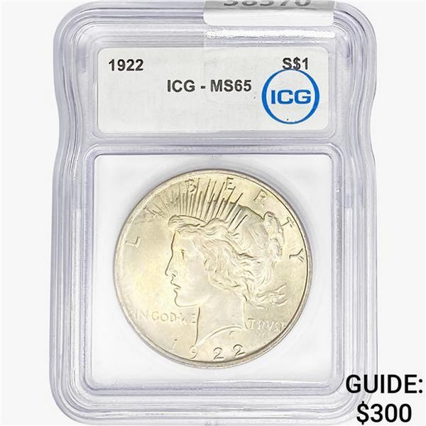 1922 Silver Peace Dollar ICG MS65
