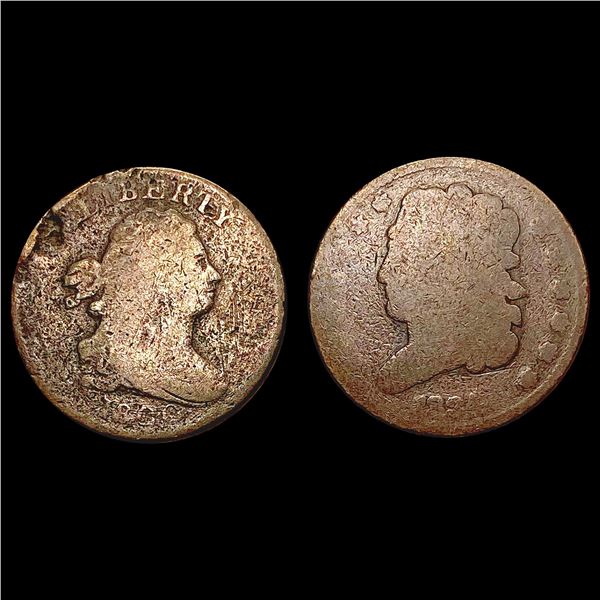 1800-1834 [2] Half Cent Lot NICELY CIRCULATED