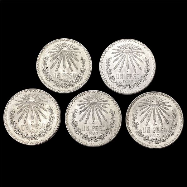 1933-1944 [5] Silver Un Peso Lot UNCIRCULATED