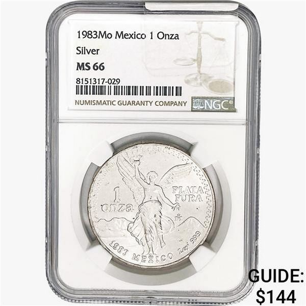 1983Mo 1oz. Silver Mexicanos Onza NGC MS66