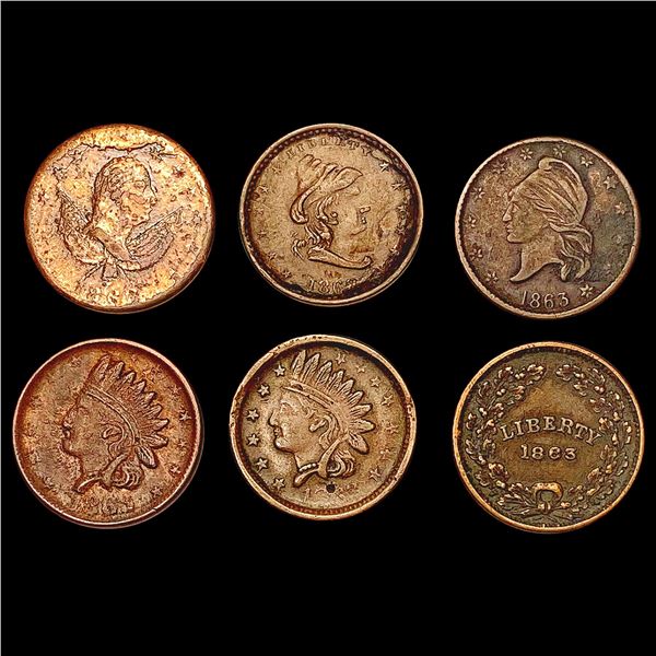 1863 [6] Civil War Token Lot HIGH GRADE