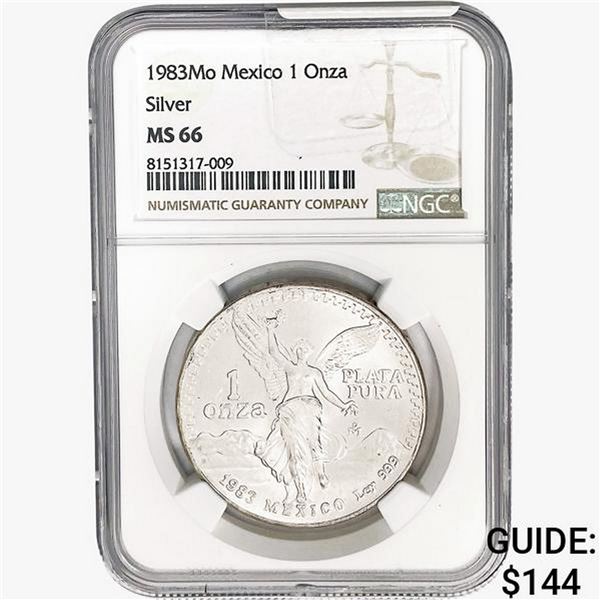 1983Mo 1oz. Silver Mexicanos Onza NGC MS66