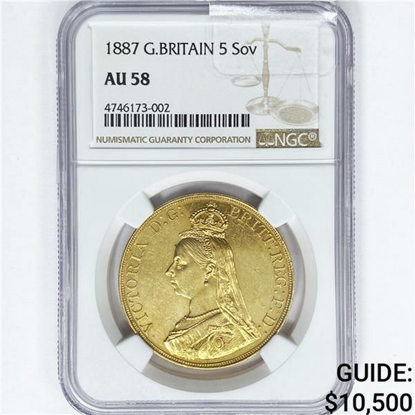 1887 G. Britain 1.1775oz Gold 5 Sovereign NGC AU58