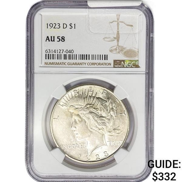 1923-D Silver Peace Dollar NGC AU58