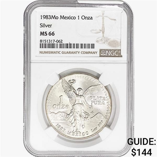 1983Mo 1oz. Silver Mexicanos Onza NGC MS66