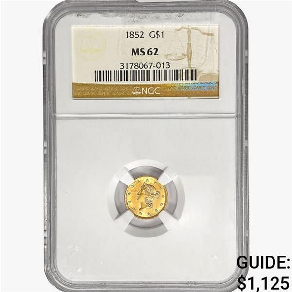 1852 Rare Gold Dollar NGC MS62