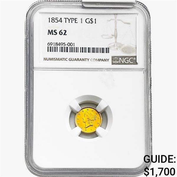 1854 Rare Gold Dollar NGC MS62