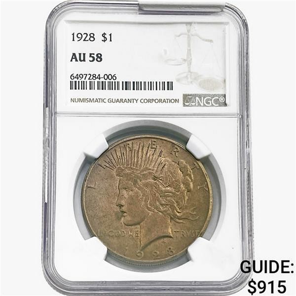 1928 Silver Peace Dollar NGC AU58