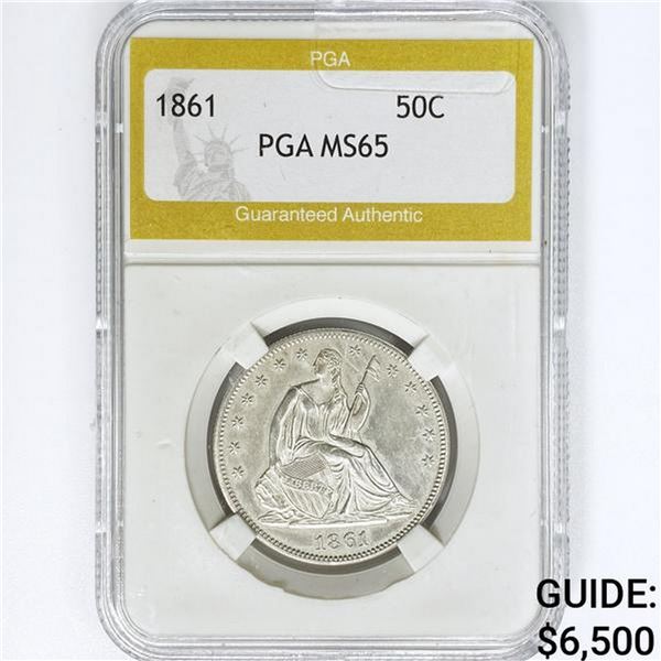 1861 Seated Liberty Half Dollar PGA MS65