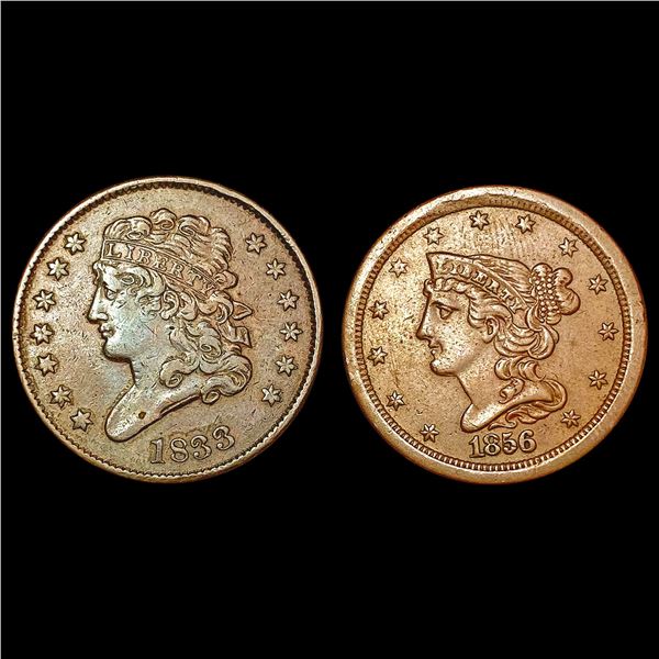 [2] 1833&1856 Varied Half Cents CLOSELY UNCIRCULATED
