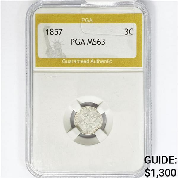 1857 Silver Three Cent PGA MS63