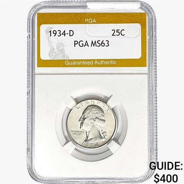 1934-D Washington Silver Quarter PGA MS63