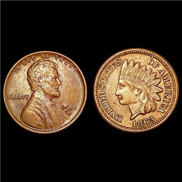 [2] 1911-D&1863 Varied 1C Types CLOSELY UNCIRCULATED