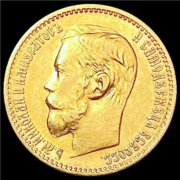 1898 .1245oz Gold Russia 5 Roubles UNCIRCULATED