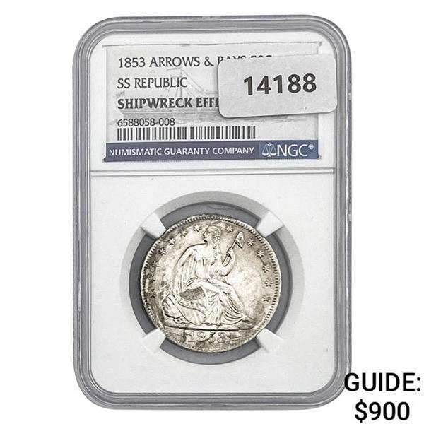 1853 A&R SS Republic Seated Half NGC