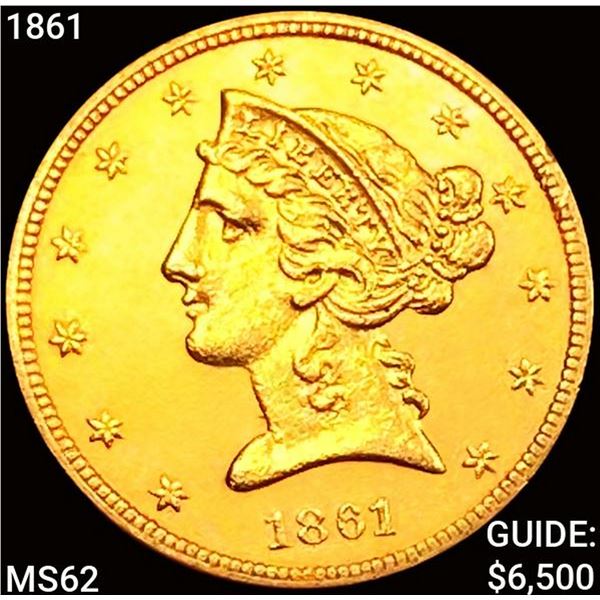 1861 $5 Gold Half Eagle UNCIRCULATED