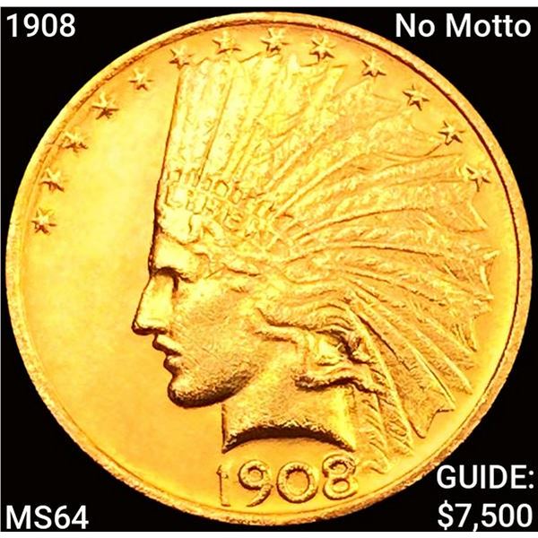 1908 No Motto $10 Gold Eagle CHOICE BU