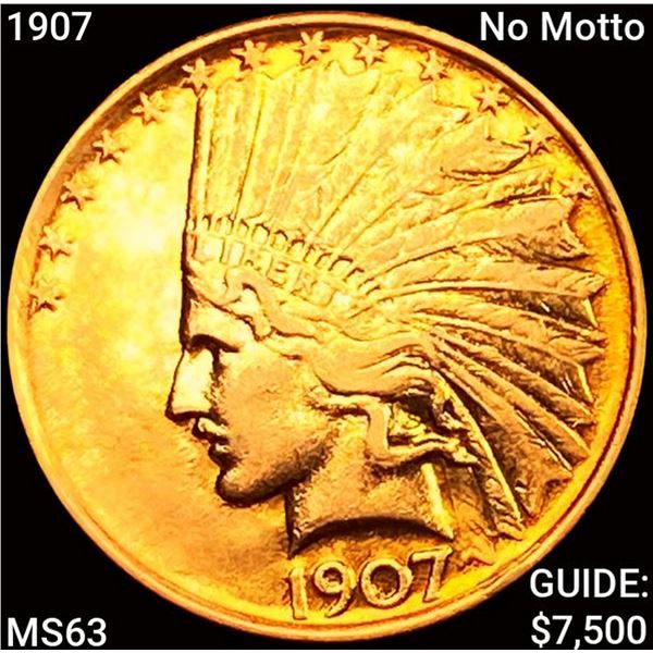 1907 No Motto $10 Gold Eagle CHOICE BU