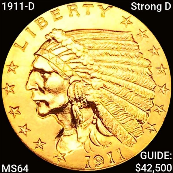 1911-D Strong D $2.50 Gold Quarter Eagle CHOICE BU