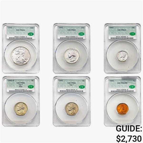 [6]1942 U.S. Proof Set [1C-50C] CAC PR64-66