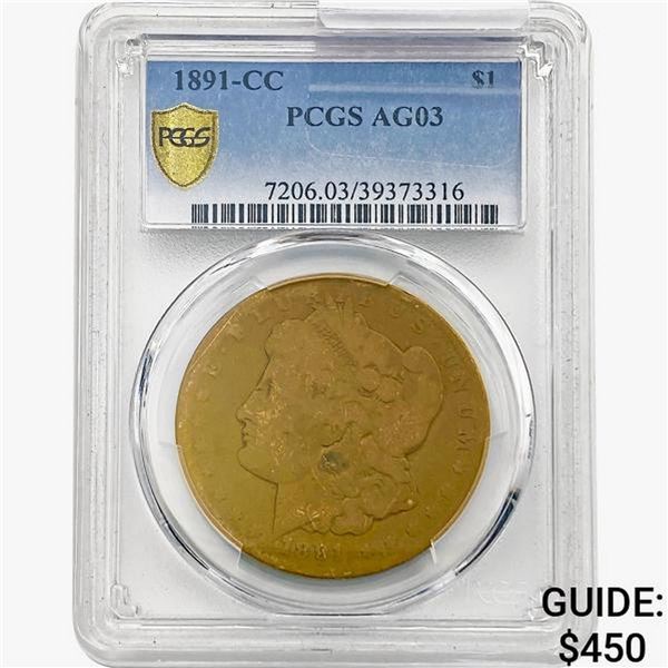 1891-CC Morgan Silver Dollar PCGS AG03