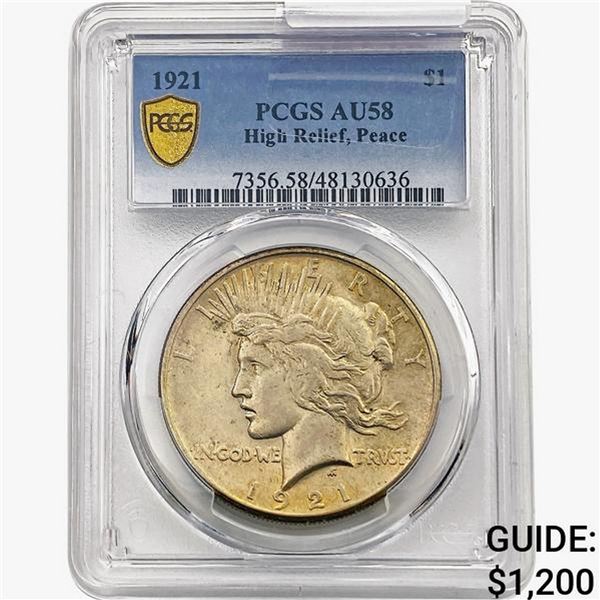 1921 Silver Peace Dollar PCGS AU58 HR