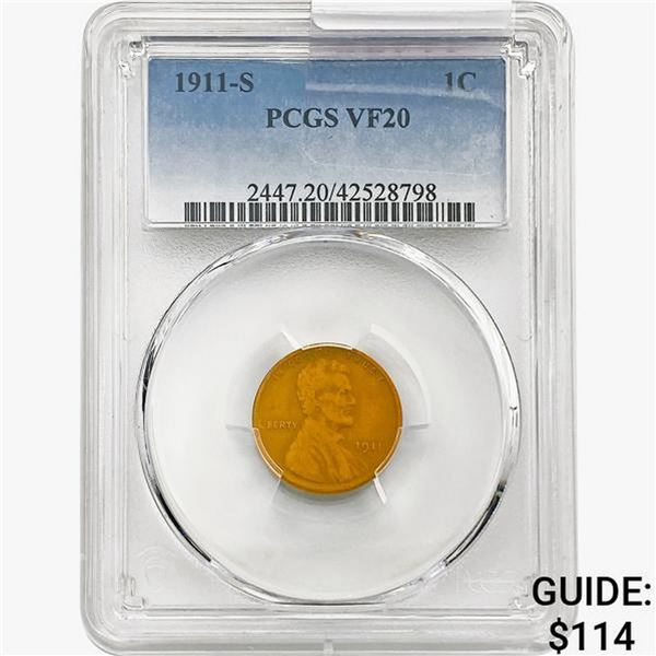 1911-S Wheat Cent PCGS VF20