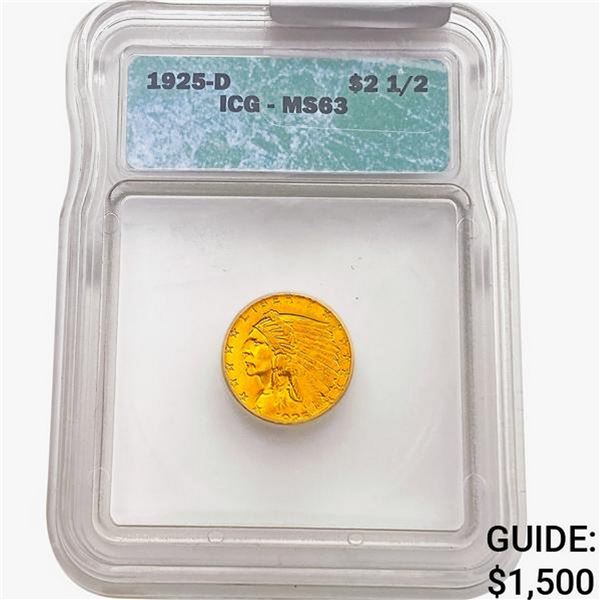 1925-D $2.50 Gold Quarter Eagle ICG MS63