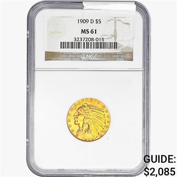1909-D $5 Gold Half Eagle NGC MS61