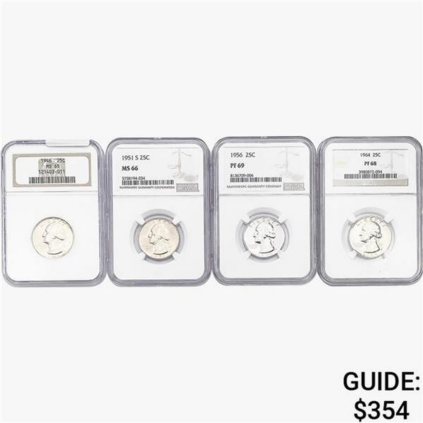 [4]1946-1964 Washington Silver Quarter NGC MS/PF65-69
