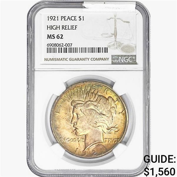 1921 Silver Peace Dollar NGC MS62