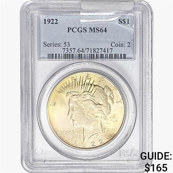 1922 Silver Peace Dollar PCGS MS64