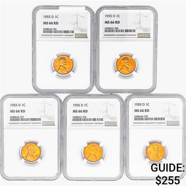 [5]1955-D Wheat Cent NGC MS66 RD