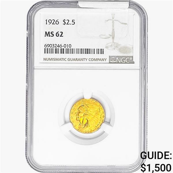 1926 $2.50 Gold Quarter Eagle NGC MS62