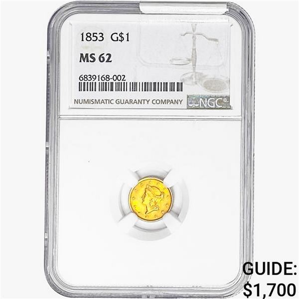 1853 Rare Gold Dollar NGC MS62