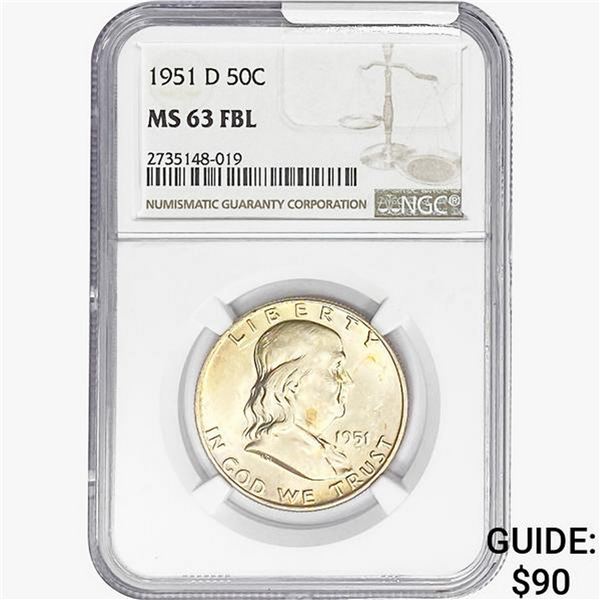 1951-D Franklin Half Dollar NGC MS63 FBL
