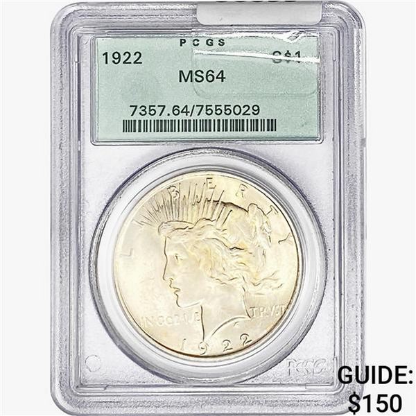 1922 Silver Peace Dollar PCGS MS64