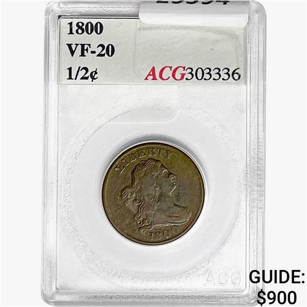 1800 Draped Bust Half Cent ACG VF20
