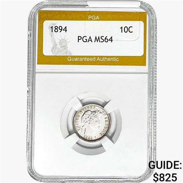 1894 Barber Dime PGA MS64