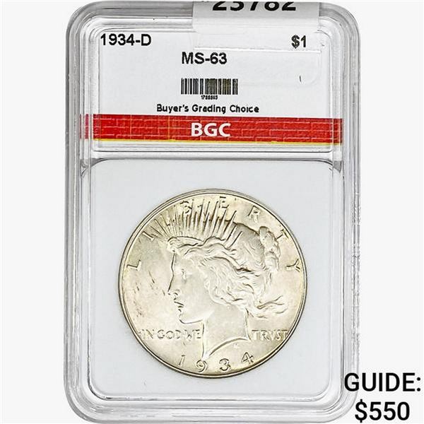 1934-D Silver Peace Dollar BGC MS63