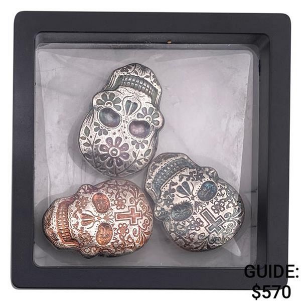 [3] 2oz Silver Colored Skulls