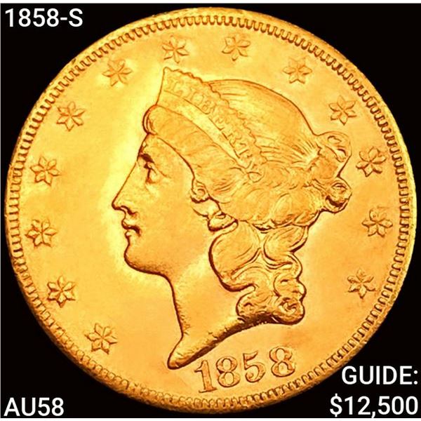 1858-S $20 Gold Double Eagle CHOICE AU