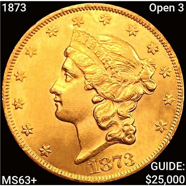 1873 Open 3 $20 Gold Double Eagle CHOICE BU+
