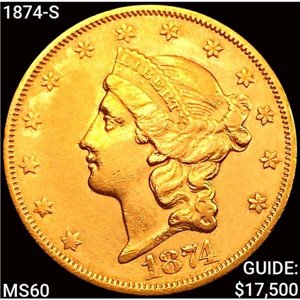 1874-S $20 Gold Double Eagle UNCIRCULATED