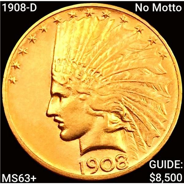 1908-D No Motto $10 Gold Eagle CHOICE BU+
